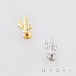 3D CACTUS CACTI SPIKE DESERT PLANT PUSHIN (THREADLESS) 316L SURGICAL STEEL LABRET SET